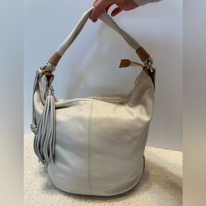 Brighton ‘Collins’ Cream White Leather Bohemian Bucket Shoulder Bag NWT